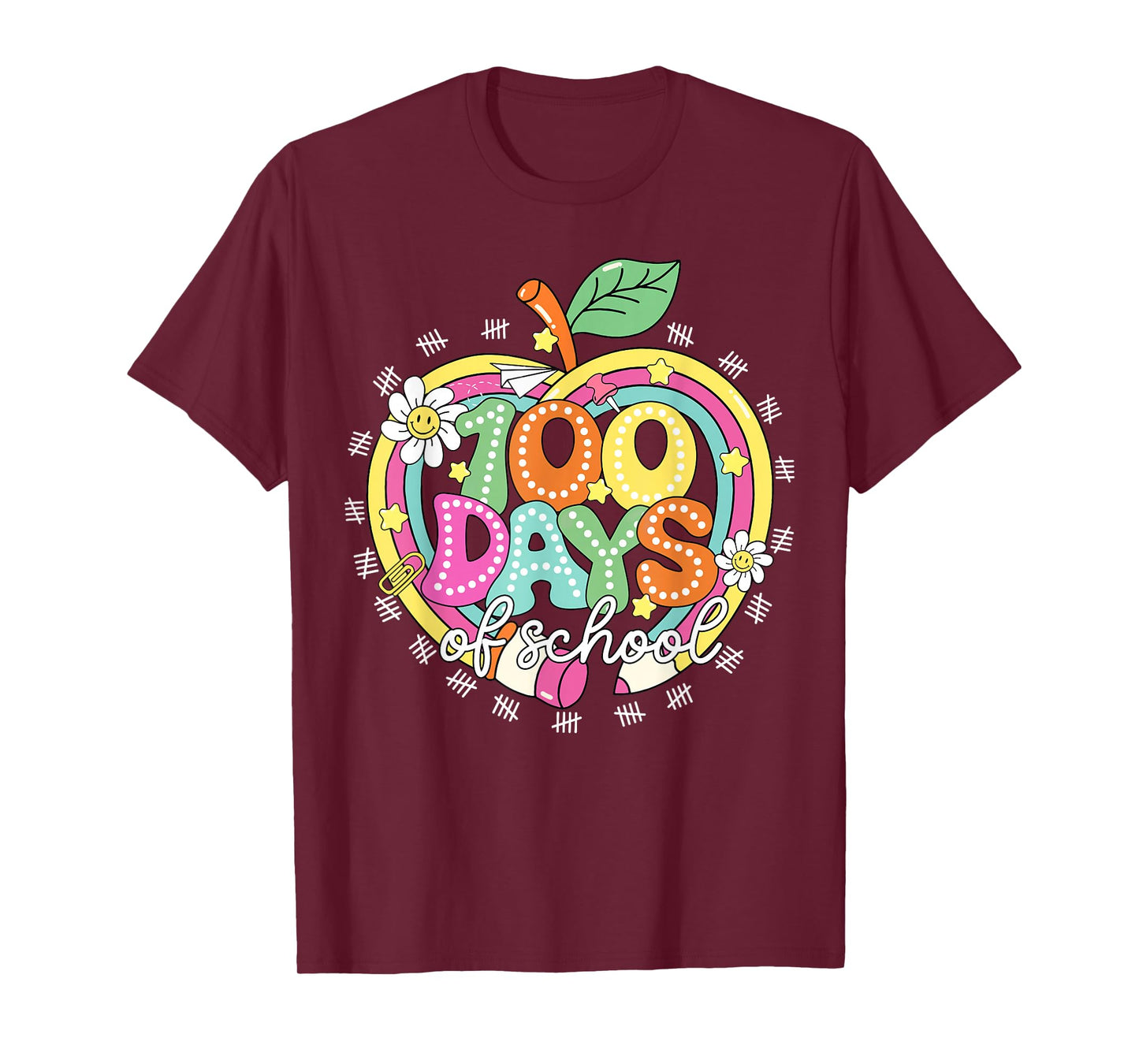 Happy 100 Days of School Apple Pencil Boys Girls Teachers T-Shirt