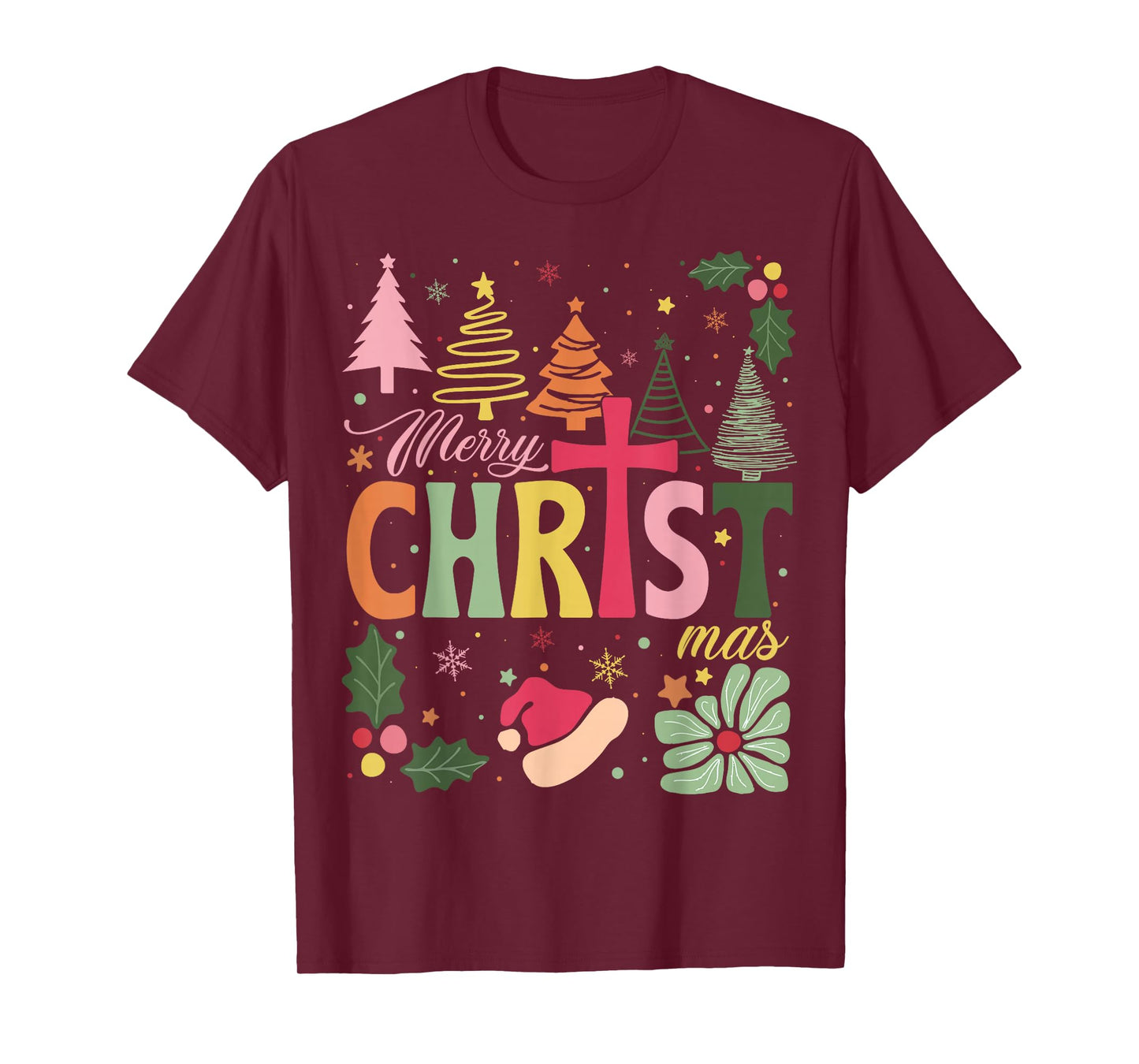 Merry Christ mas Boho Floral Religious Christian Jesus Xmas T-Shirt