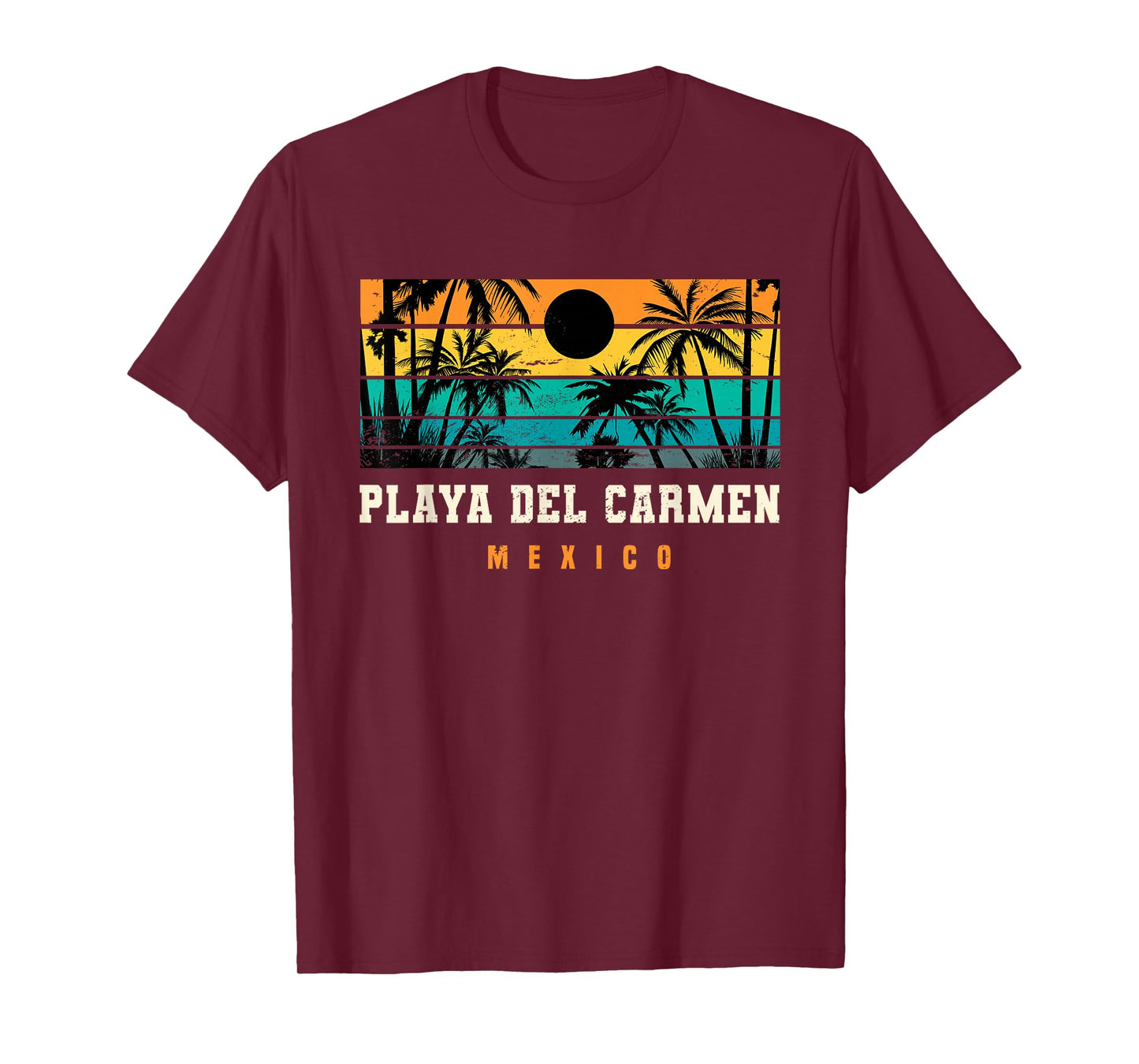 Playa Del Carmen Mexico Retro Sunset Palm Tree Beach Vibes T-Shirt