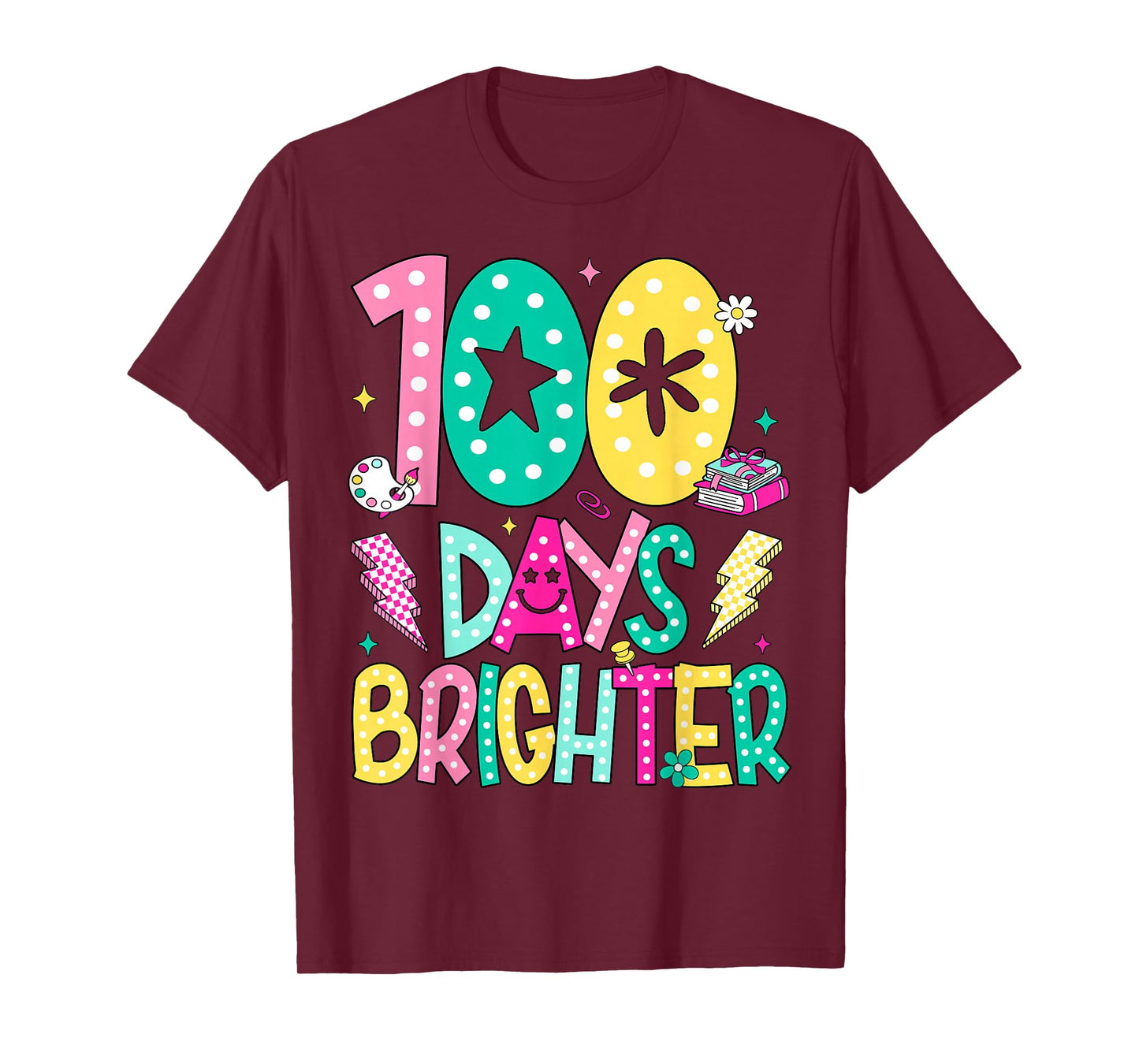 Preppy 100 Days Brighter Happy 100th Day of School Boy Girl T-Shirt