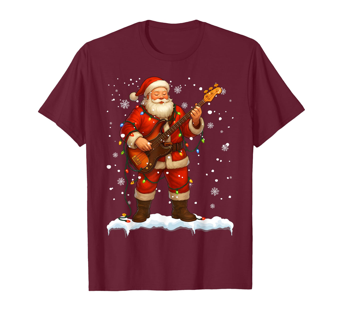 Santa Claus Playing Bass Guitar Christmas Xmas Music T-Shirt