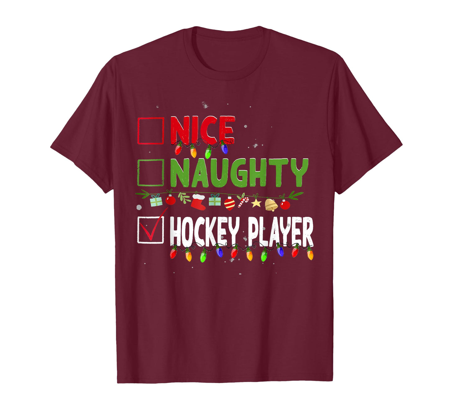 Nice Naughty Hockey Player Family Xmas Pajama Christmas List T-Shirt