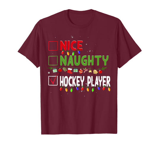 Nice Naughty Hockey Player Family Xmas Pajama Christmas List T-Shirt