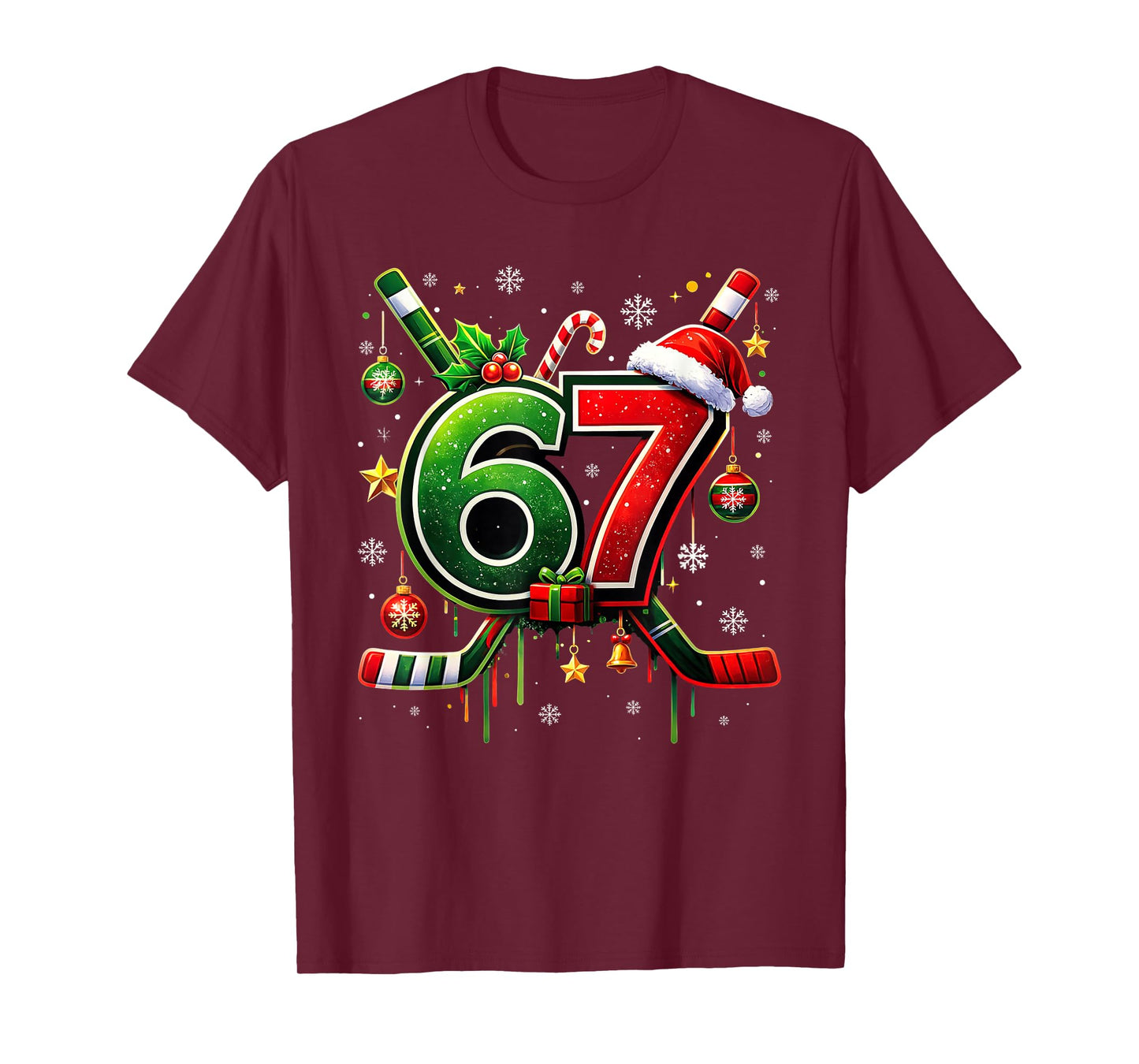 Funny 67 Six Seven Christmas Ice Hockey T-Shirt