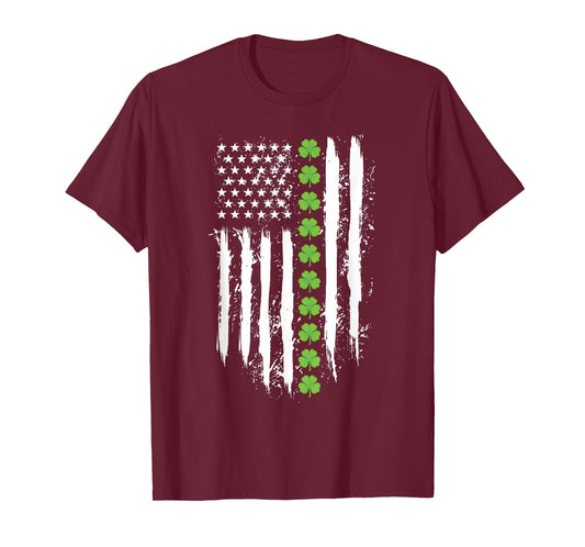 St Patricks Day Shamrock US American Flag Patriotic Lover T-Shirt