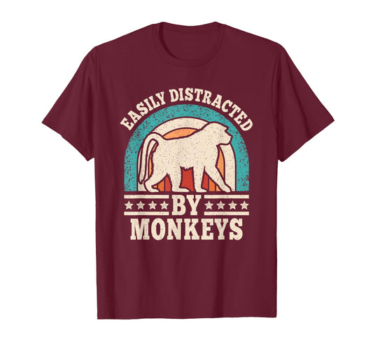 Easily Distracted by Monkeys Retro Ape Men Women T-Shirt