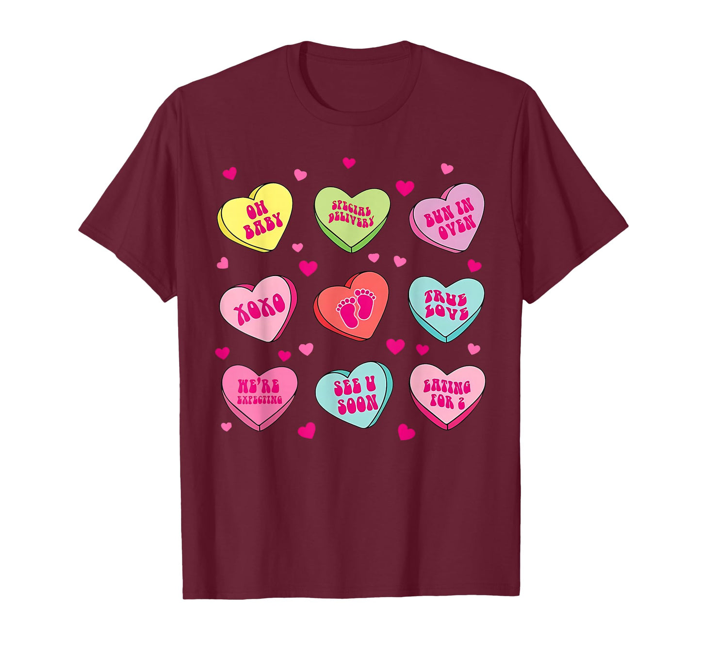 Pregnancy Announcement Valentines Hearts Candy Baby Reveal T-Shirt