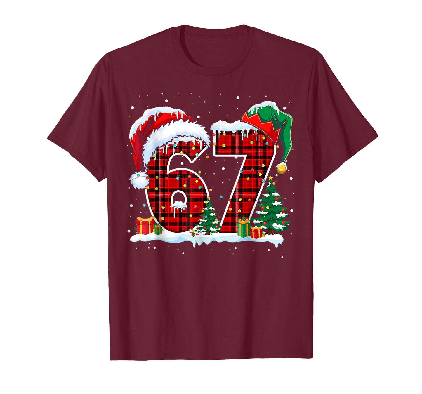Funny Six Seven 6 7 Meme 67 Christmas Red Plaid Xmas Pajamas T-Shirt