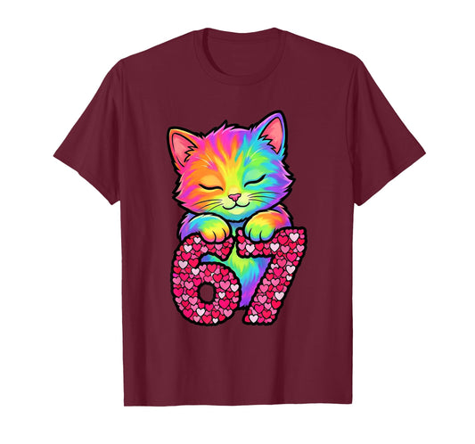 Cute 67 Funny Cat Six Seven Meme Kids Valentines Day Kitty T-Shirt