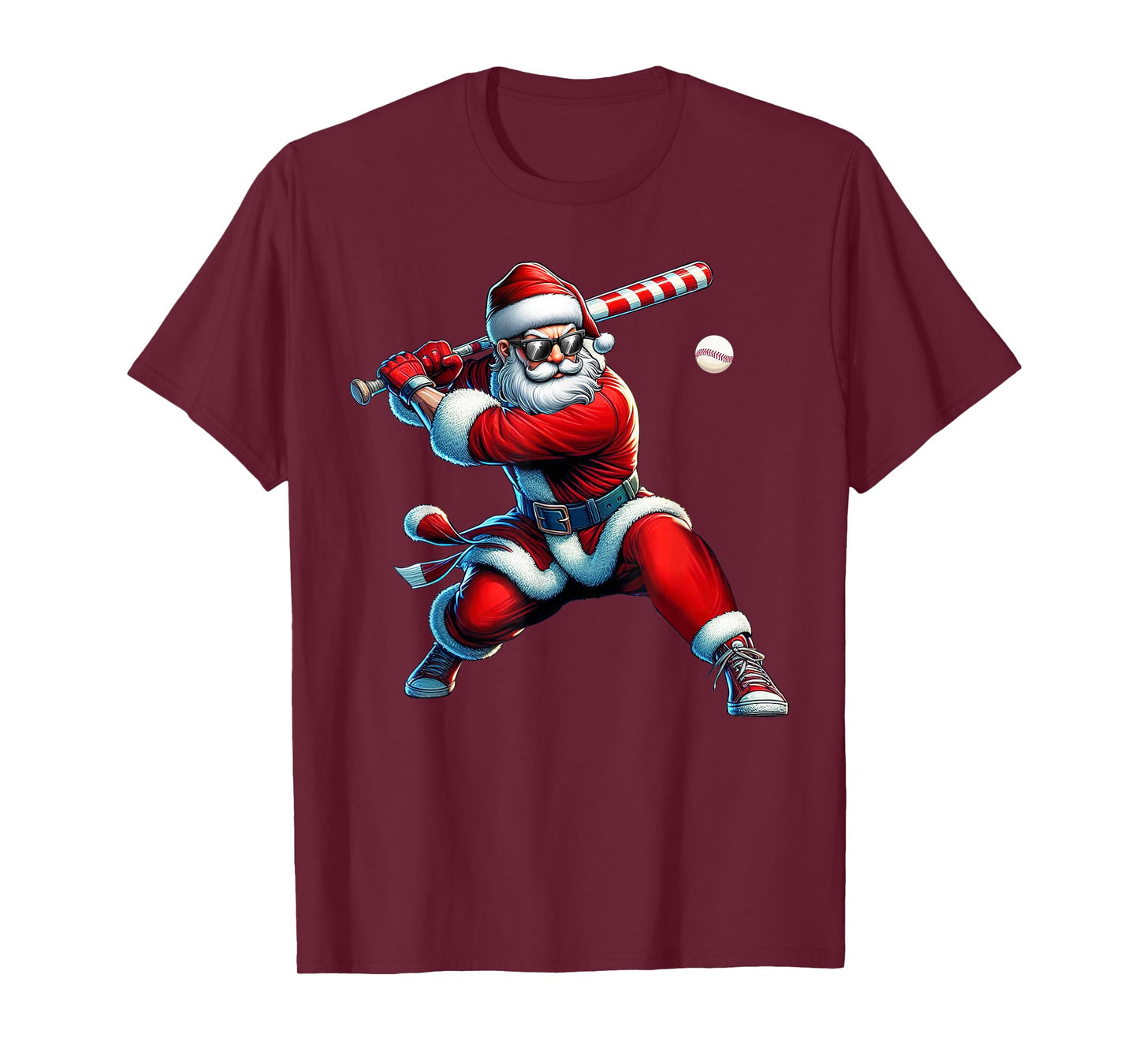Santa Playing Baseball Men Boys Christmas Baseball Player T-Shirt