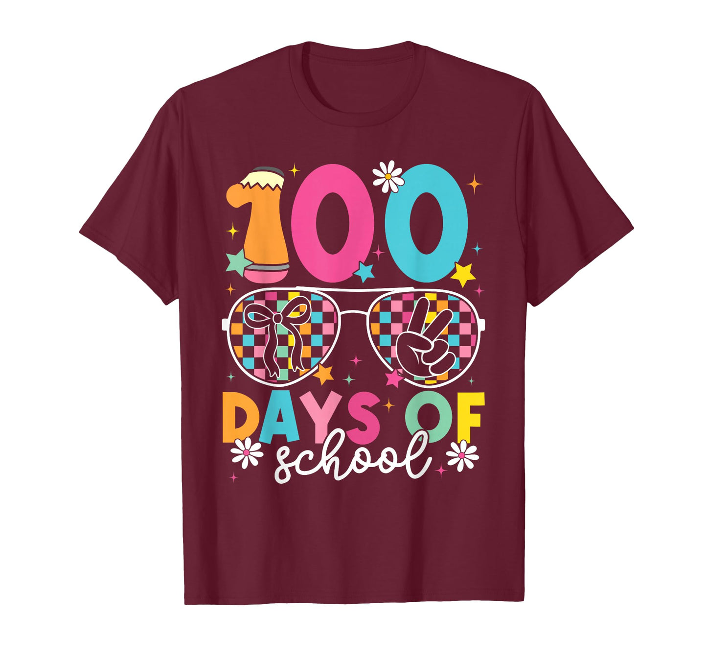 100th Day of School Sunglasses Coquette Bow 100 Days Girls T-Shirt