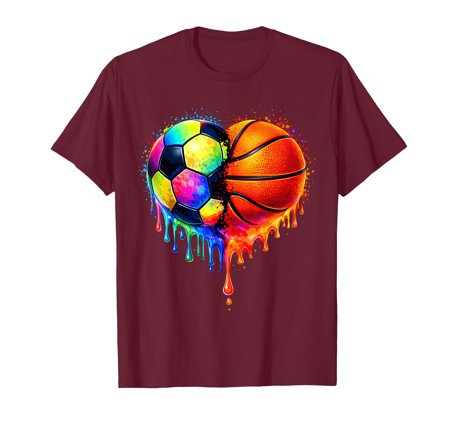 Soccer Basketball Drip Heart Sports Valentines Day Men Boys T-Shirt