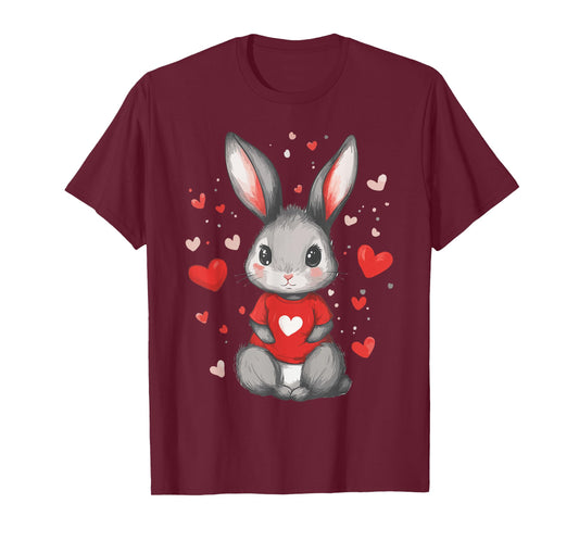 Rabbit Lover Heart Girls Valentine’s Day Women Bunny T-Shirt