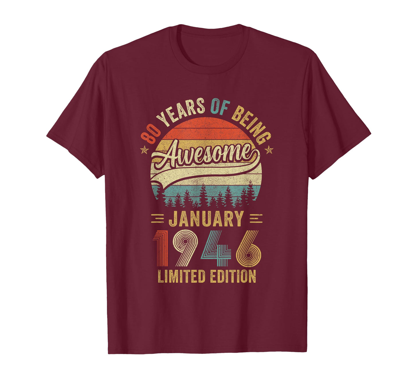Vintage January 1946 Old 80Th Birthday Men Women T-Shirt