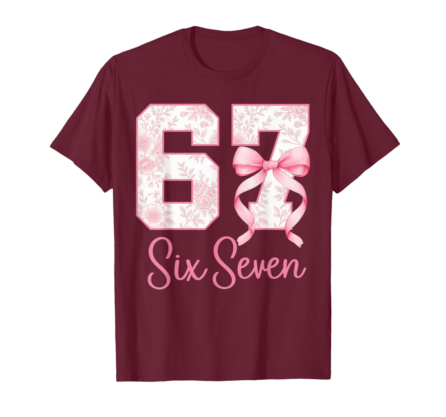 Coquette Bow Number 67 Funny Meme Pink Floral Women Girls T-Shirt
