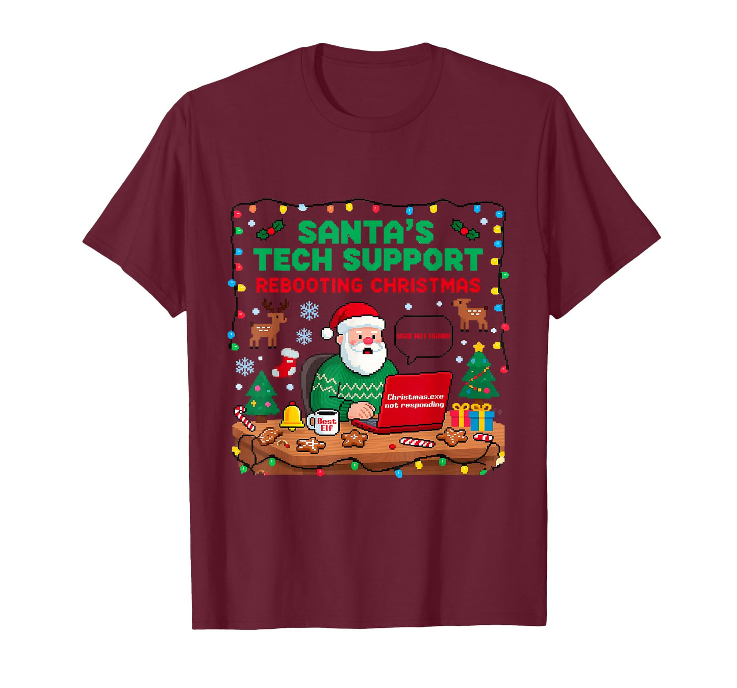 Funny Santa's Tech Support Rebooting Christmas Computer Meme T-Shirt