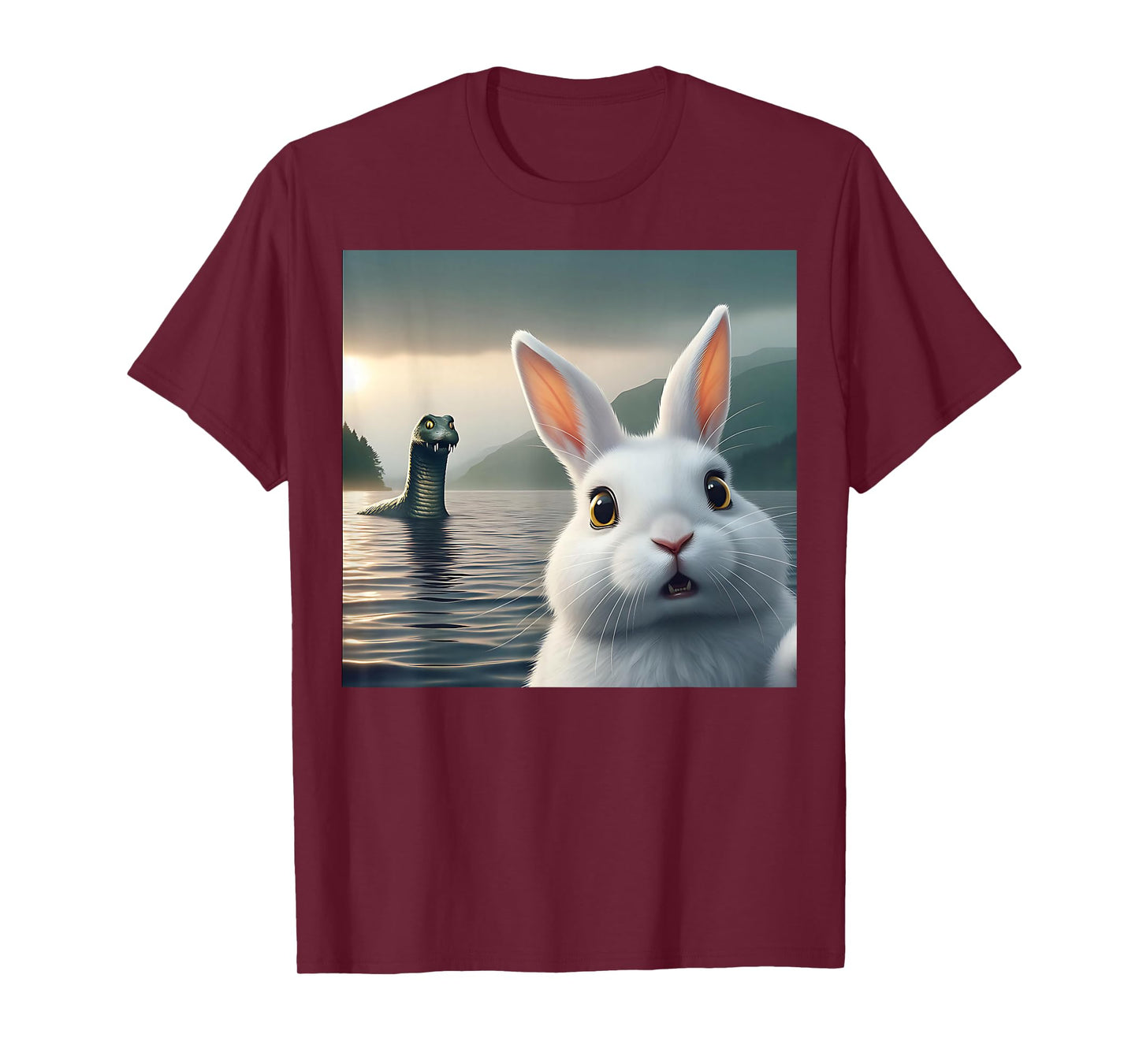 Surprised Rabbit Selfie with Loch Ness Monster Nessie Funny T-Shirt