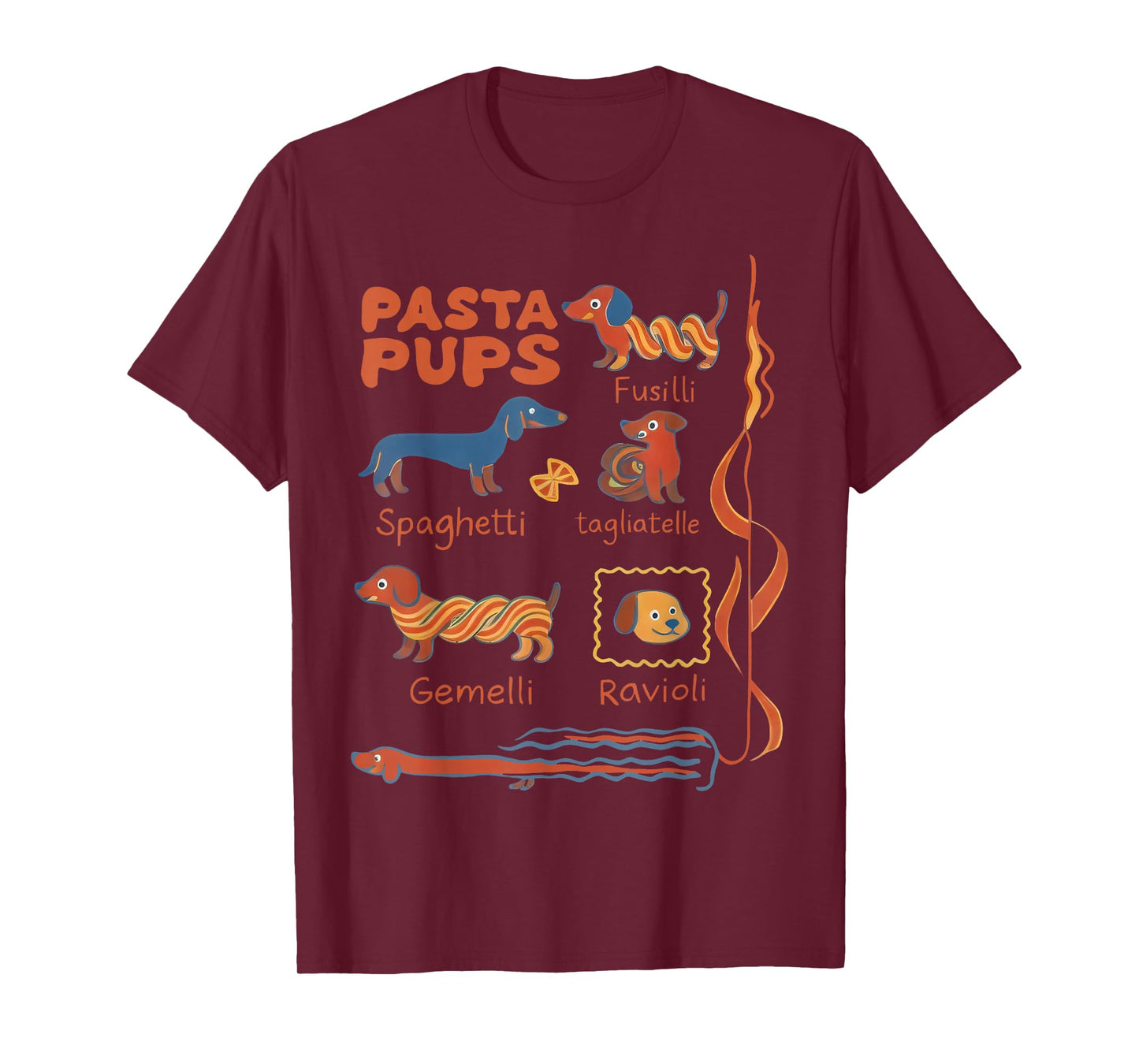 Pasta Pups Dog Funny Dachshund Dog Pasta Foodie Dog Sausage T-Shirt