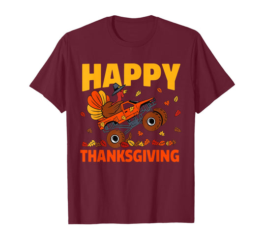 Funny Thanksgiving Monster Truck Turkey Ride Fall Holiday T-Shirt