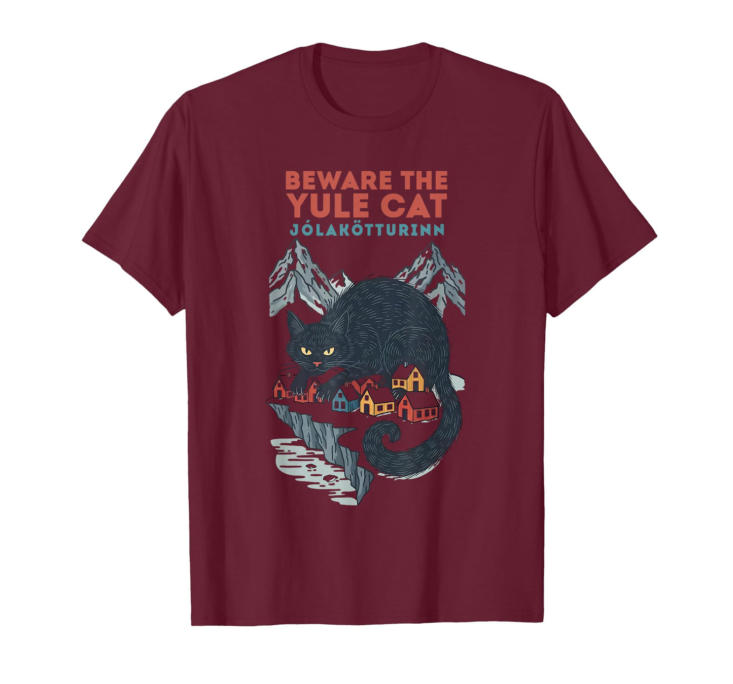 Funny Retro Yule Cat Beware The Jolakotturinn Dark Christmas T-Shirt