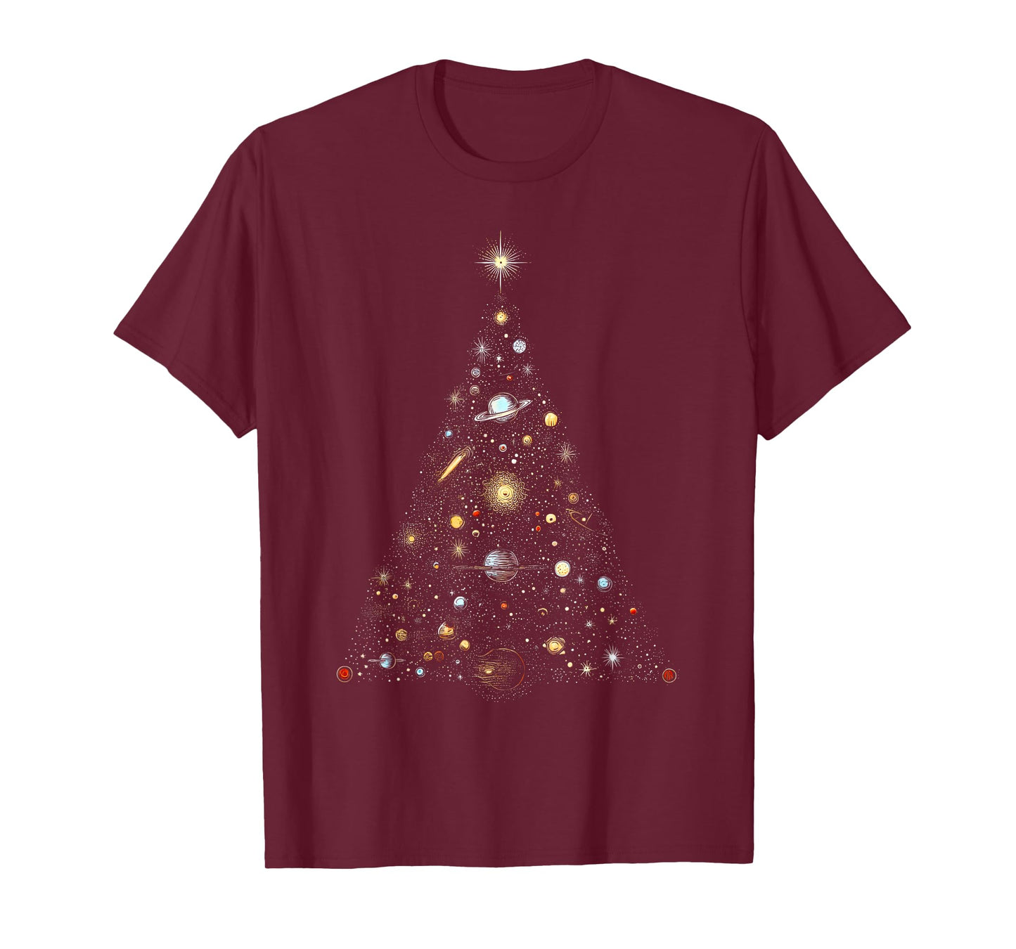 Solar System Space Planets Christmas Tree Lights Pajama Xmas T-Shirt