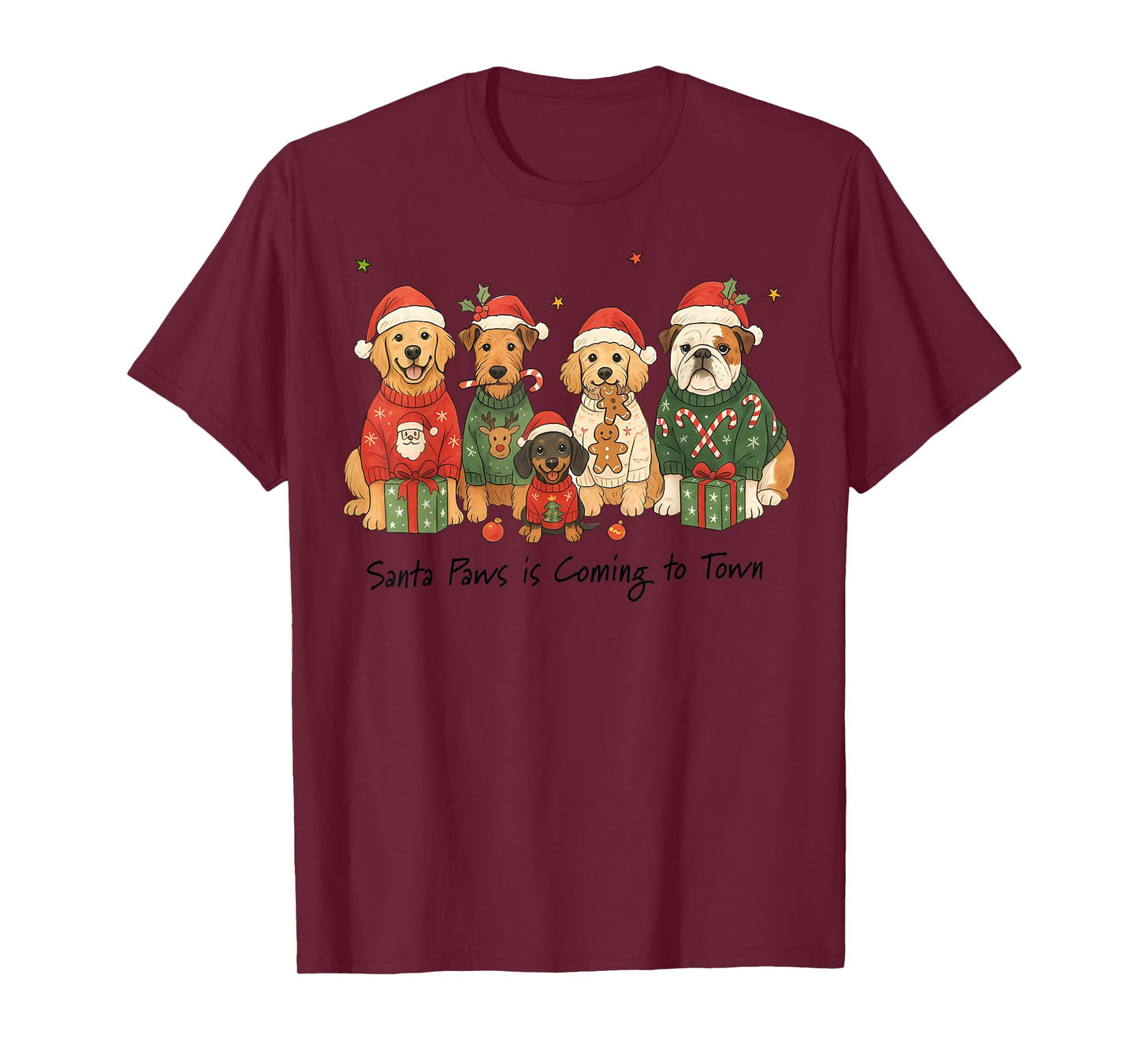 Funny Dog Santa Paws is Coming to Town Cute Christmas Dog T-Shirt