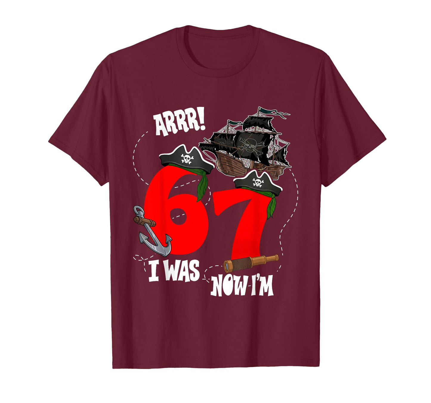 Kids Arrr I was 6 Now I'm 7 Pirate Theme 7th Birthday Boys T-Shirt