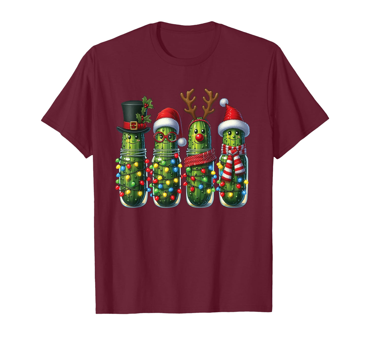 Funny Christmas Pickle Lights Cactus Family Holiday Humor T-Shirt