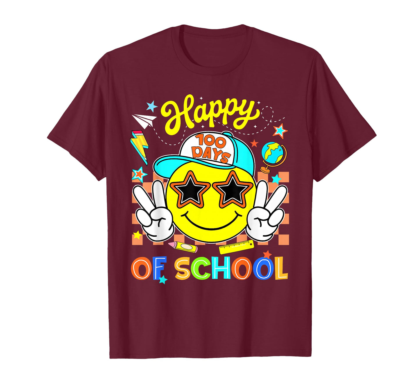 Happy 100th Day of School Smile Face Boy Teacher Sunglasses T-Shirt