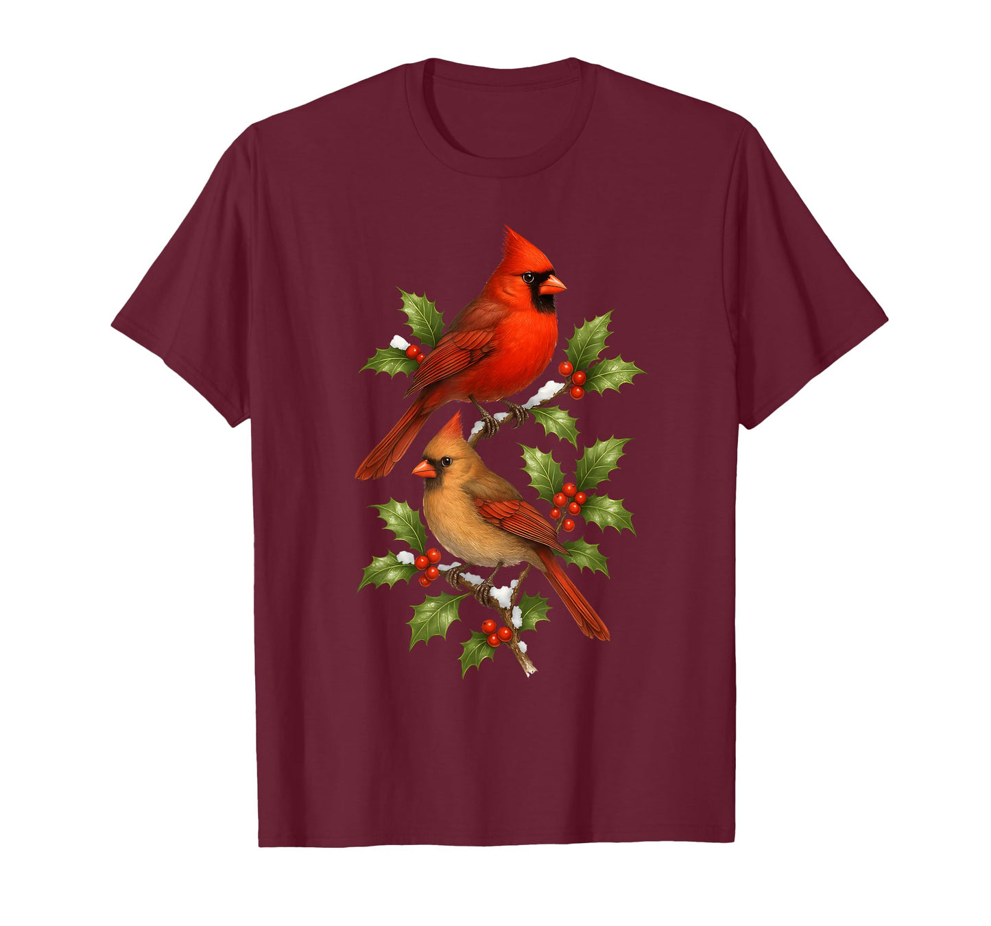 Cardinal Birds on Holly Branches T-Shirt