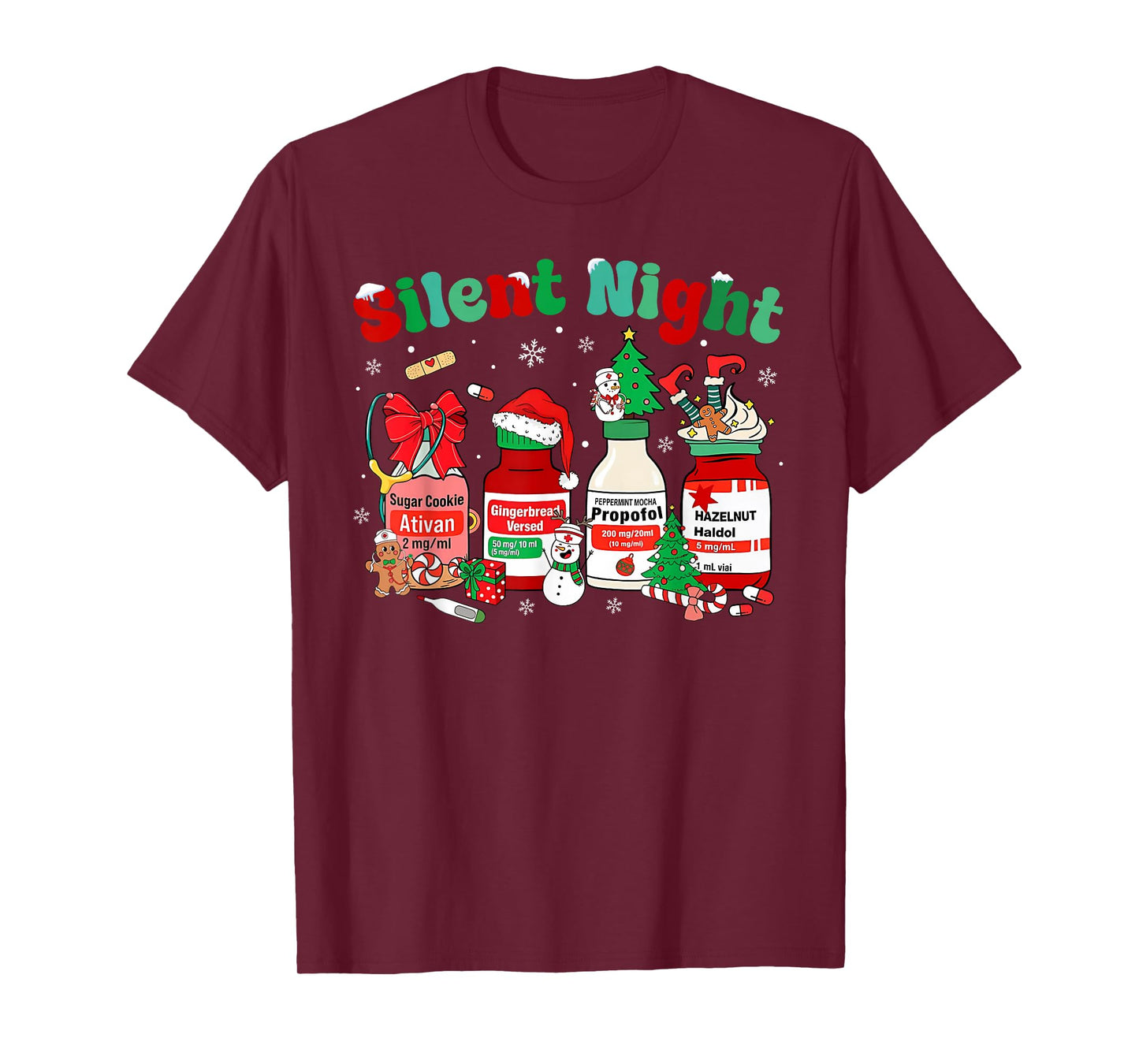 Retro Propofol Silent Night ICU Nurses Funny Merry Christmas T-Shirt