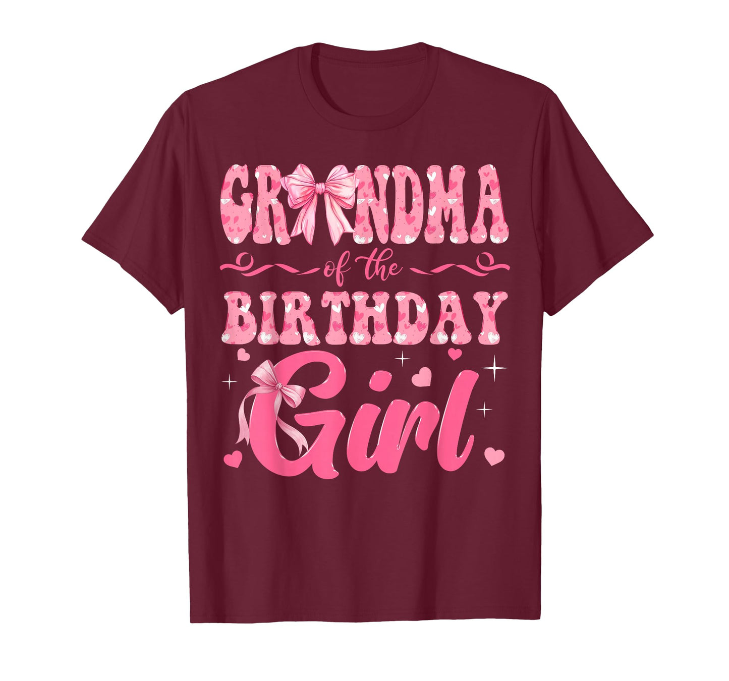 Grandma of The Birthday Girl Family Pink Coquette Bow T-Shirt