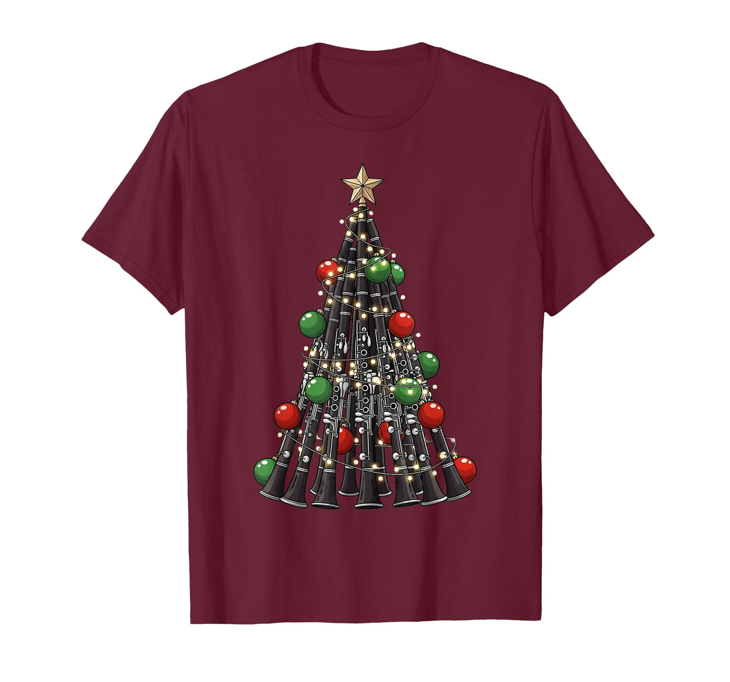 Funny Clarinet Player Christmas Tree Lights Xmas Boys Men T-Shirt