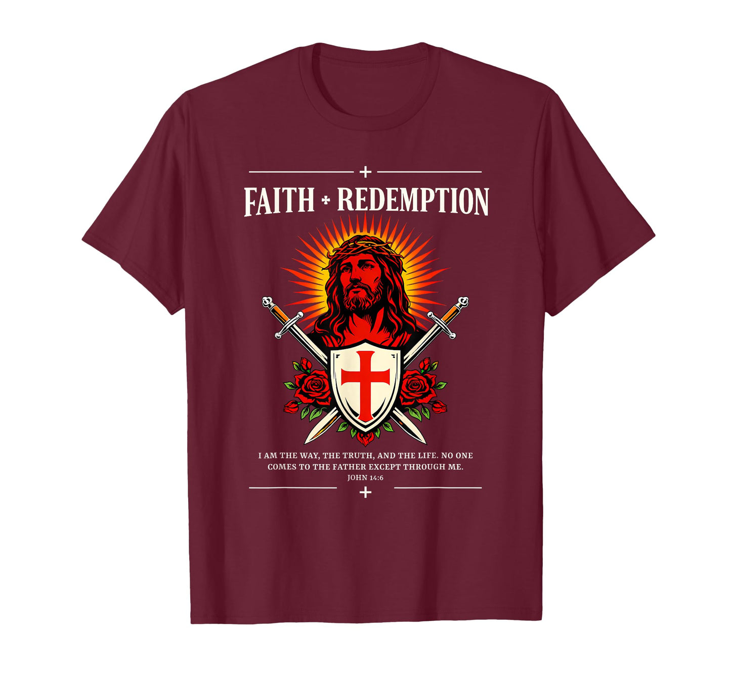 Faith + Redemption Jesus John 14:6 Christian Gothic Crest T-Shirt