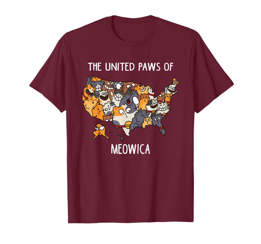 Cat Map of The United States Men Women Kids Funny Cat T-Shirt