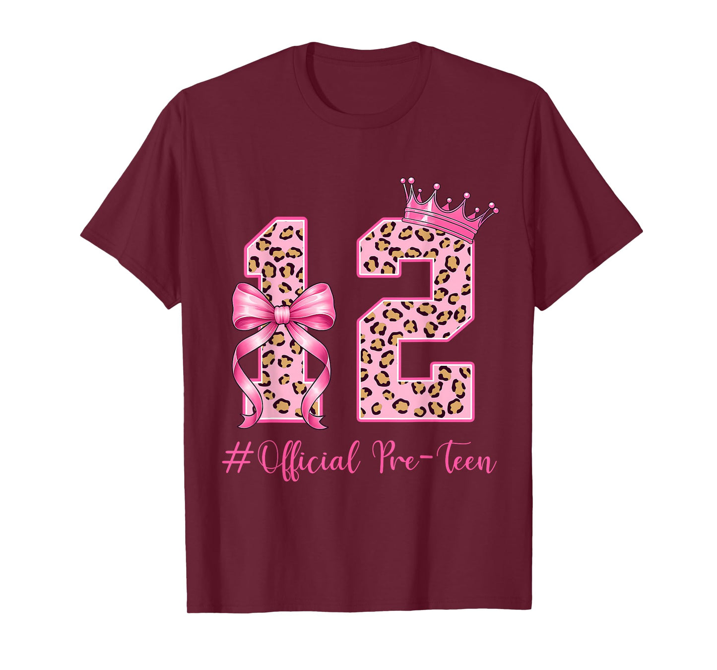12th Birthday Girl Pink Coquette Bow Leopard 12 Year Old T-Shirt