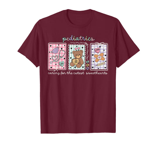 Pediatrics Valentines Day PEDS Nurse Stamp Bear V-Day Work P T-Shirt