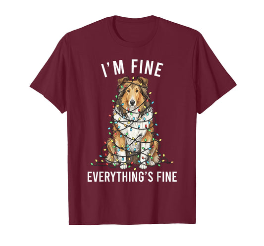 Rough Collie Christmas I'm Fine Everything is Fine T-Shirt