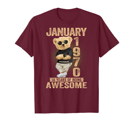 56 Year Old January 1970 Teddy Bear 56th Birthday Men Women T-Shirt