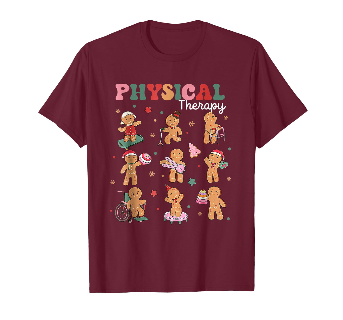 Retro Physical Therapy Gingerbread Christmas PT Funny Xmas T-Shirt