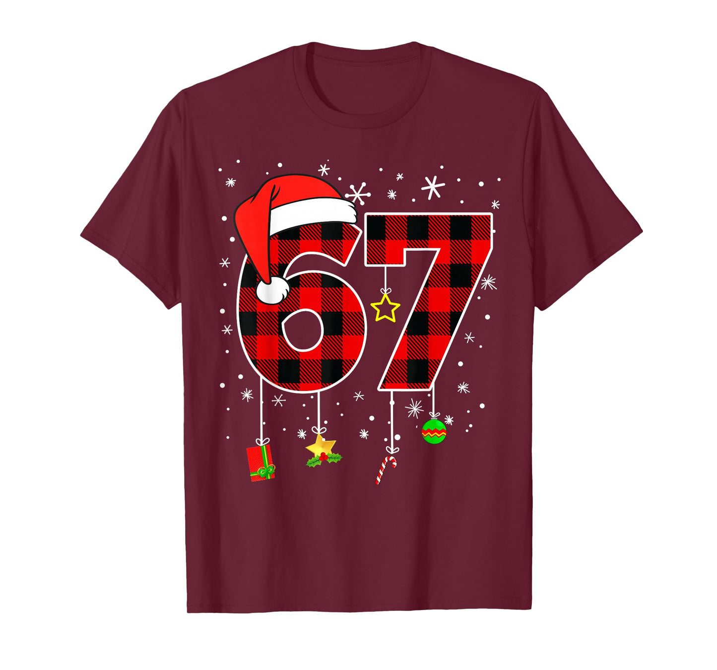 Six Seven 67 Christmas Red Plaid Xmas Boys Kids Funny Santa T-Shirt