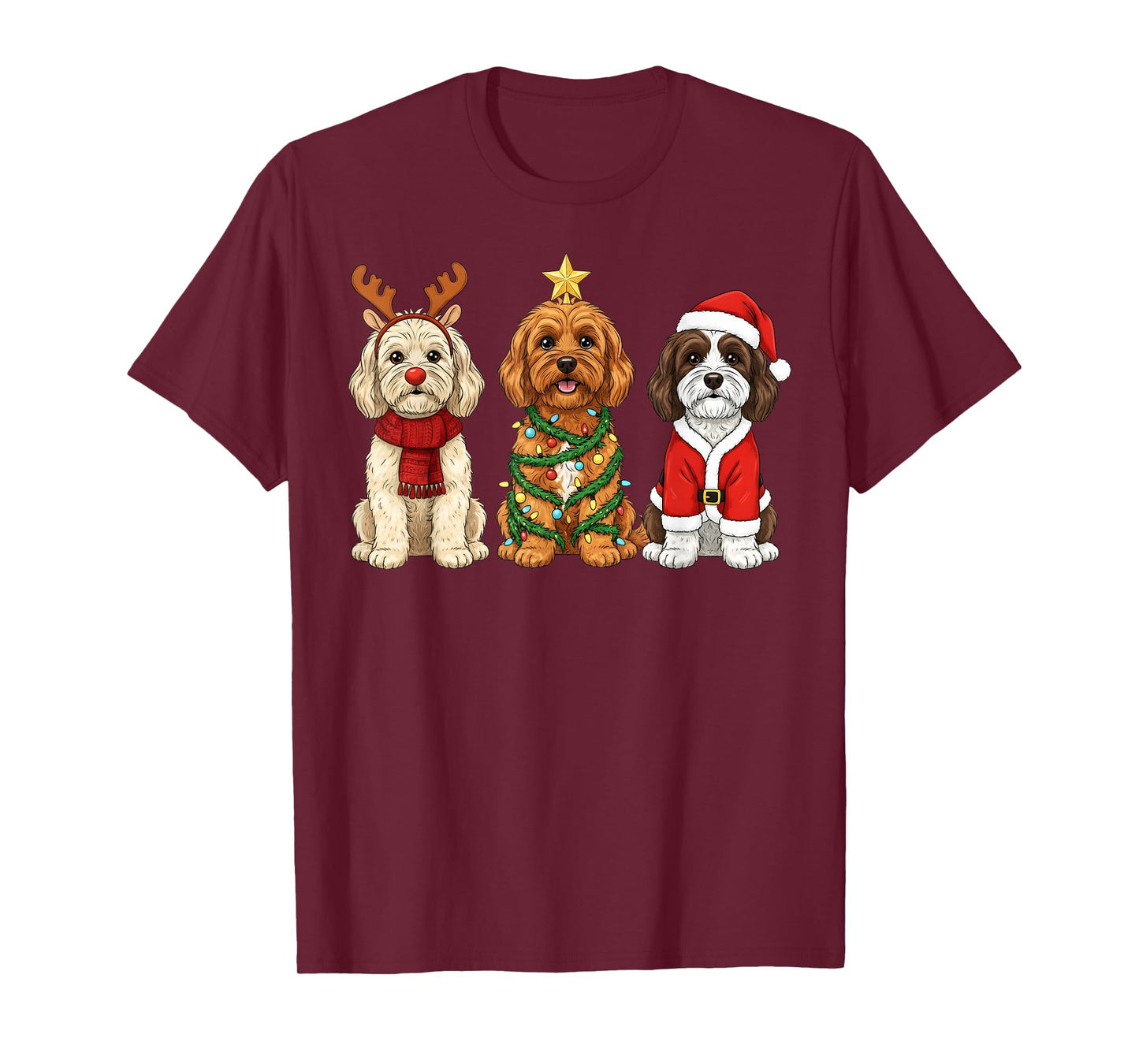 Retro Christmas Cockapoo Santa Reindeer Dog Lover T-Shirt