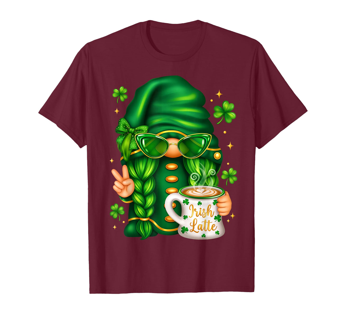 Cute St Patricks Day Gnome Drinking Coffee for Girls Women T-Shirt