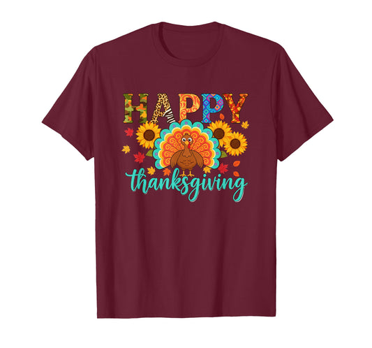 Happy Thanksgiving Turkey & Sunflower, Thanksgiving Day, T-Shirt