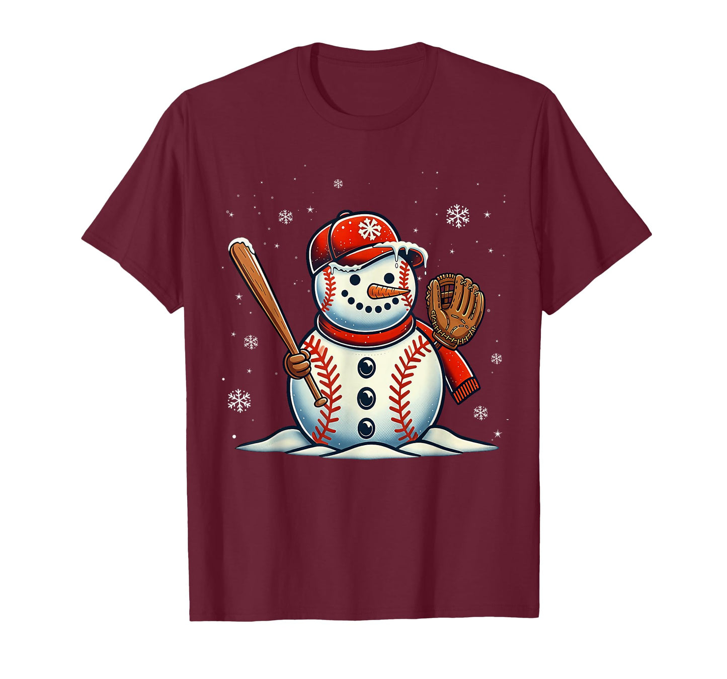 Christmas Baseball Snowman Boys Baseball Christmas Women Men T-Shirt