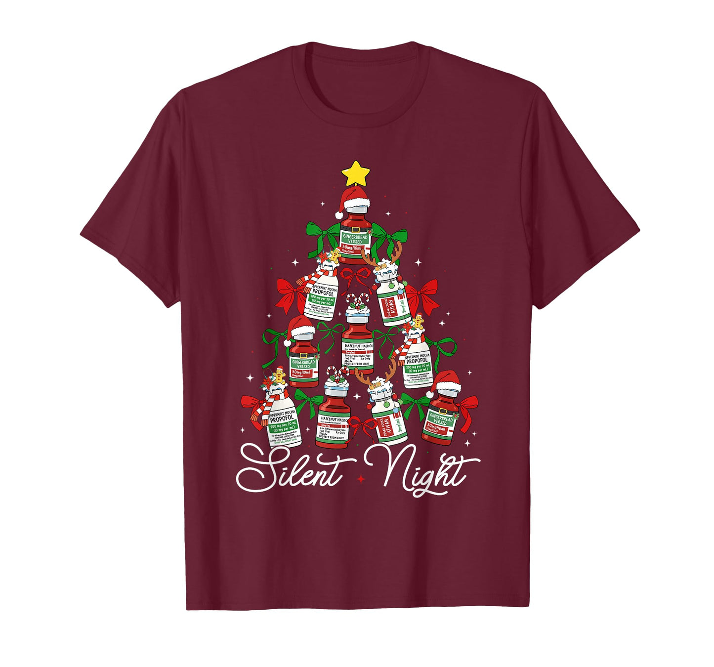 Preppy Silent Night Christmas Coquette Bow Nurse Girl Women T-Shirt