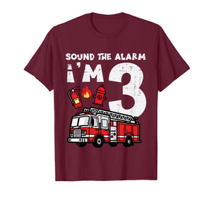 Kids Sound The Alarm Im 3 Firetruck 3rd Birthday Bday Boys Kids T-Shirt
