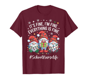 School Nurse Gnome Everything is Fine Funny Christmas T-Shirt