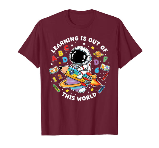 Learning is Out of This World Astronaut Pencil Space Rocket T-Shirt