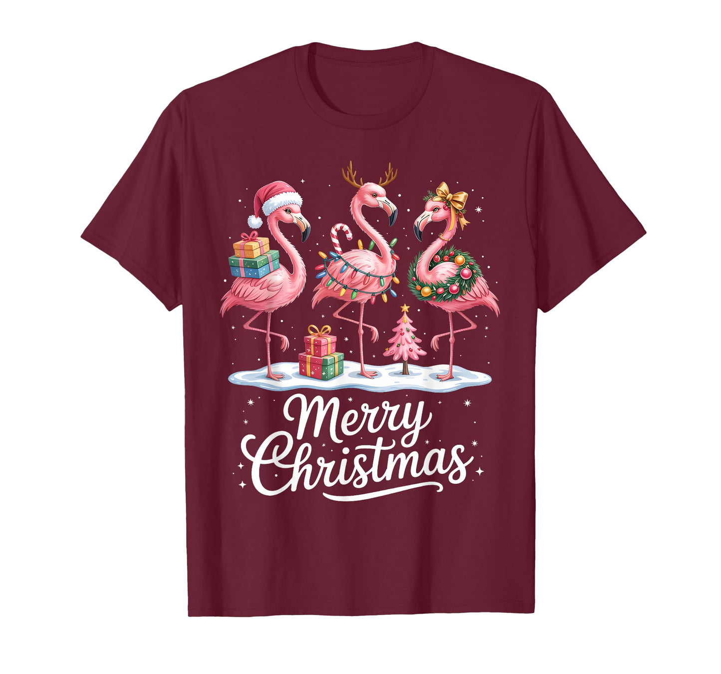 Merry Christmas Flamingo Women Girls Kids Xmas Flamingos T-Shirt